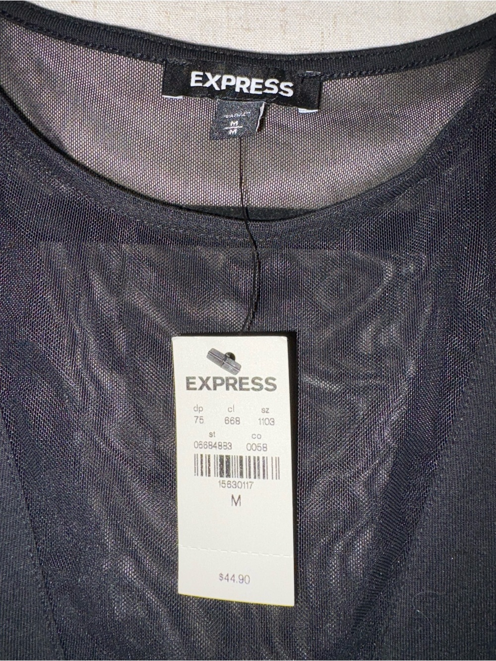 Express Black V-Neck Sleeveless Bodysuit with Mesh Insert - Picture 2 of 3